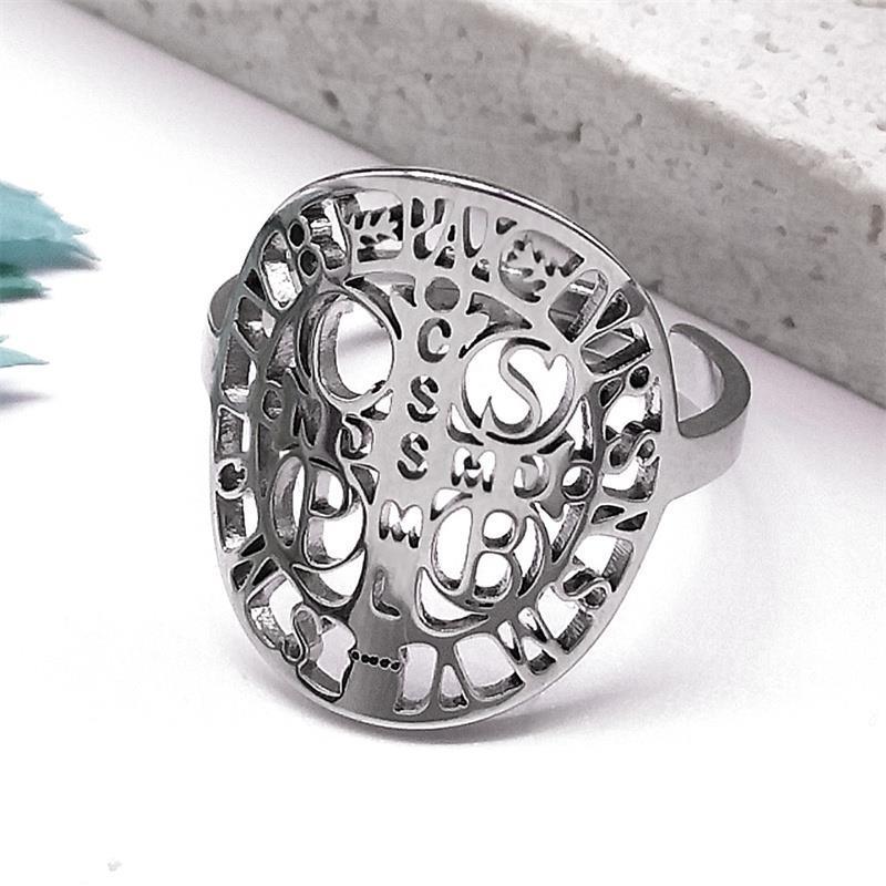 MYK3166-Stainless steel patterned ring, St. Benedict's jewelry
