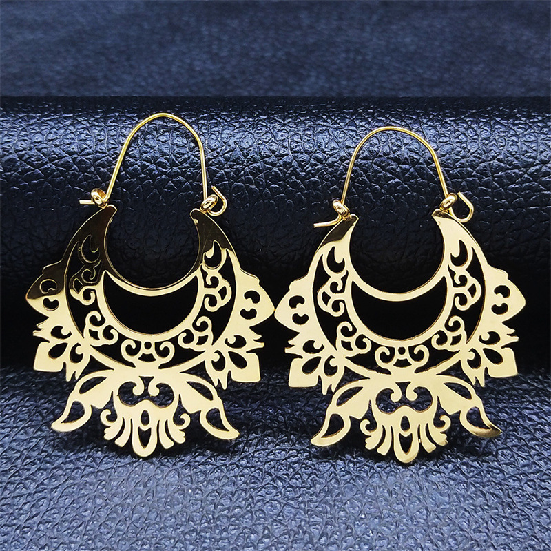 MYK3165-Ethnic style stainless steel hollowed-out floral earrings