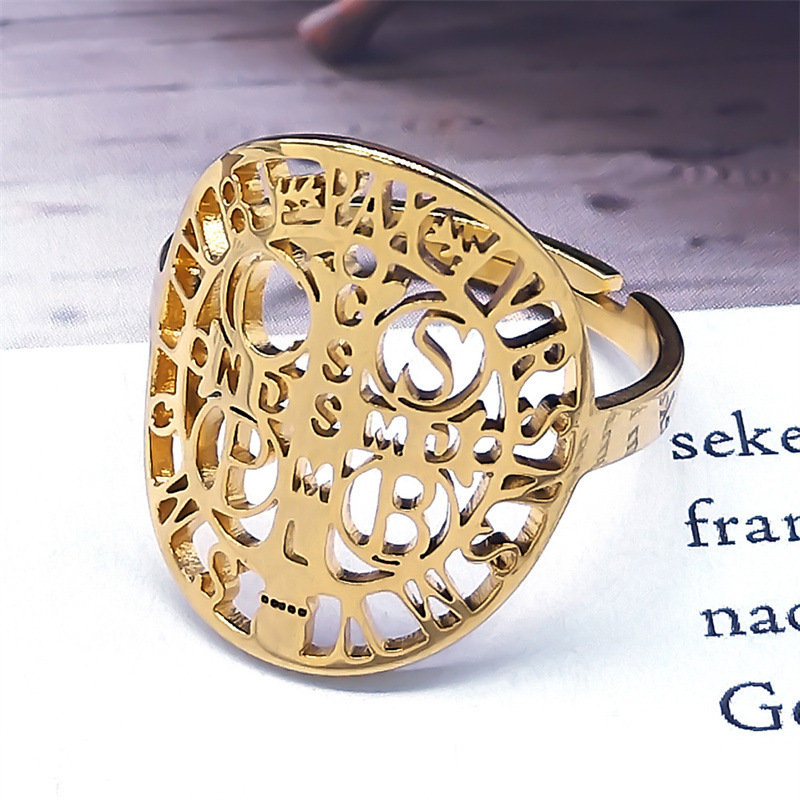 MYK3166-Stainless steel patterned ring, St. Benedict's jewelry
