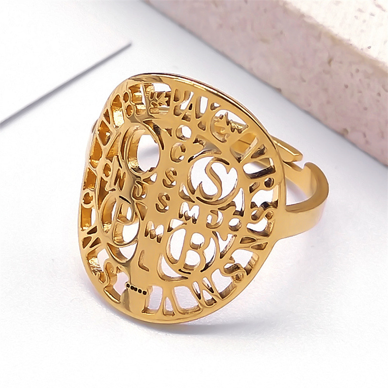 MYK3166-Stainless steel patterned ring, St. Benedict's jewelry
