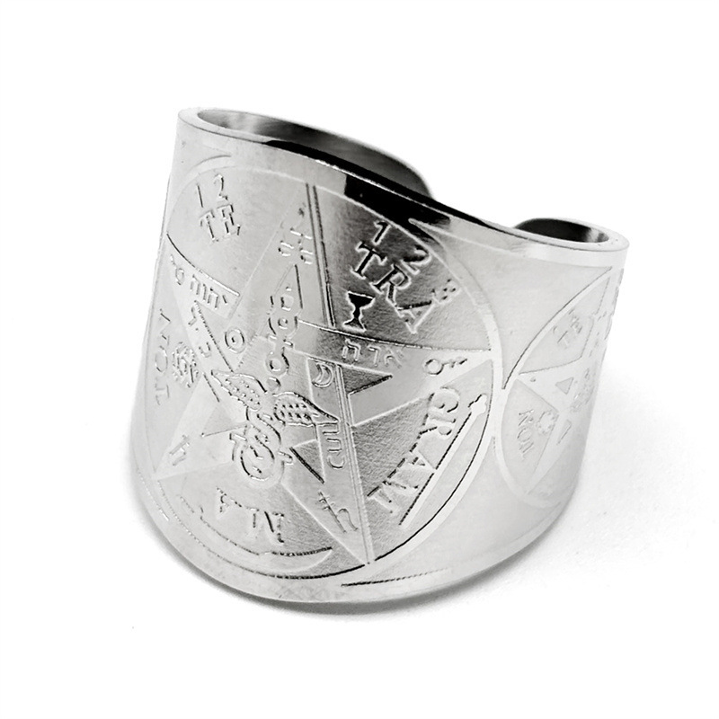 MYK3215-Five-pointed star stamp letter geometric smooth round stainless steel ring
