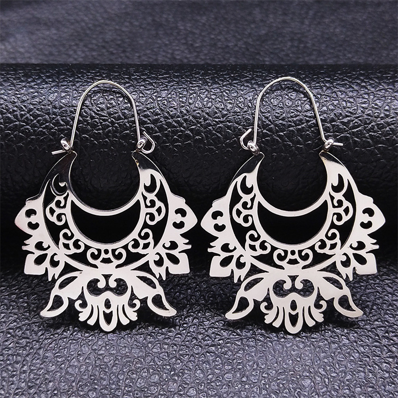 MYK3165-Ethnic style stainless steel hollowed-out floral earrings