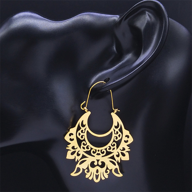 MYK3165-Ethnic style stainless steel hollowed-out floral earrings