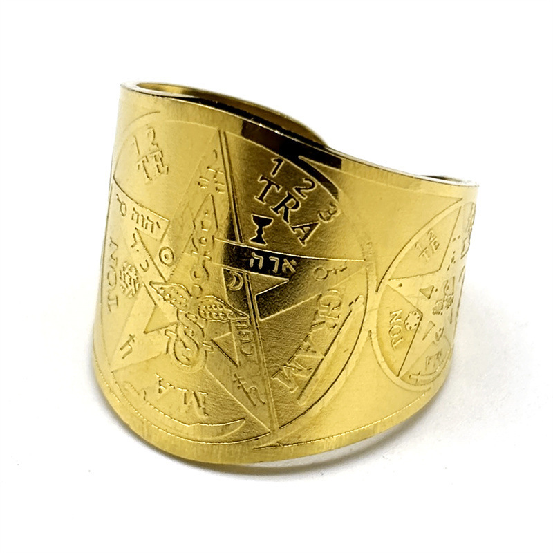 MYK3215-Five-pointed star stamp letter geometric smooth round stainless steel ring