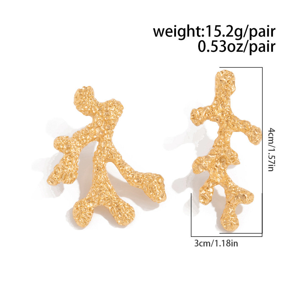Irregularly pleated, branch-shaped alloy earrings
