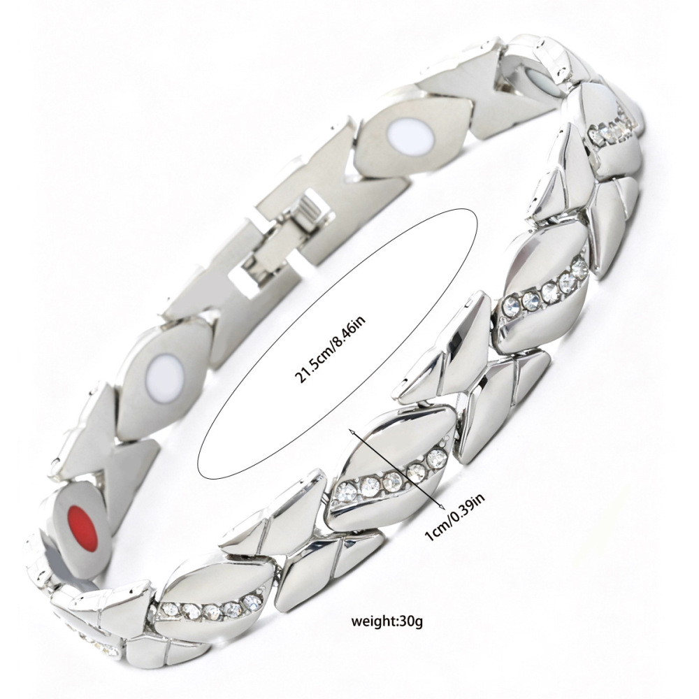 MYK3248-Leaf-shaped rhinestone magnet adjustable couple bracelet