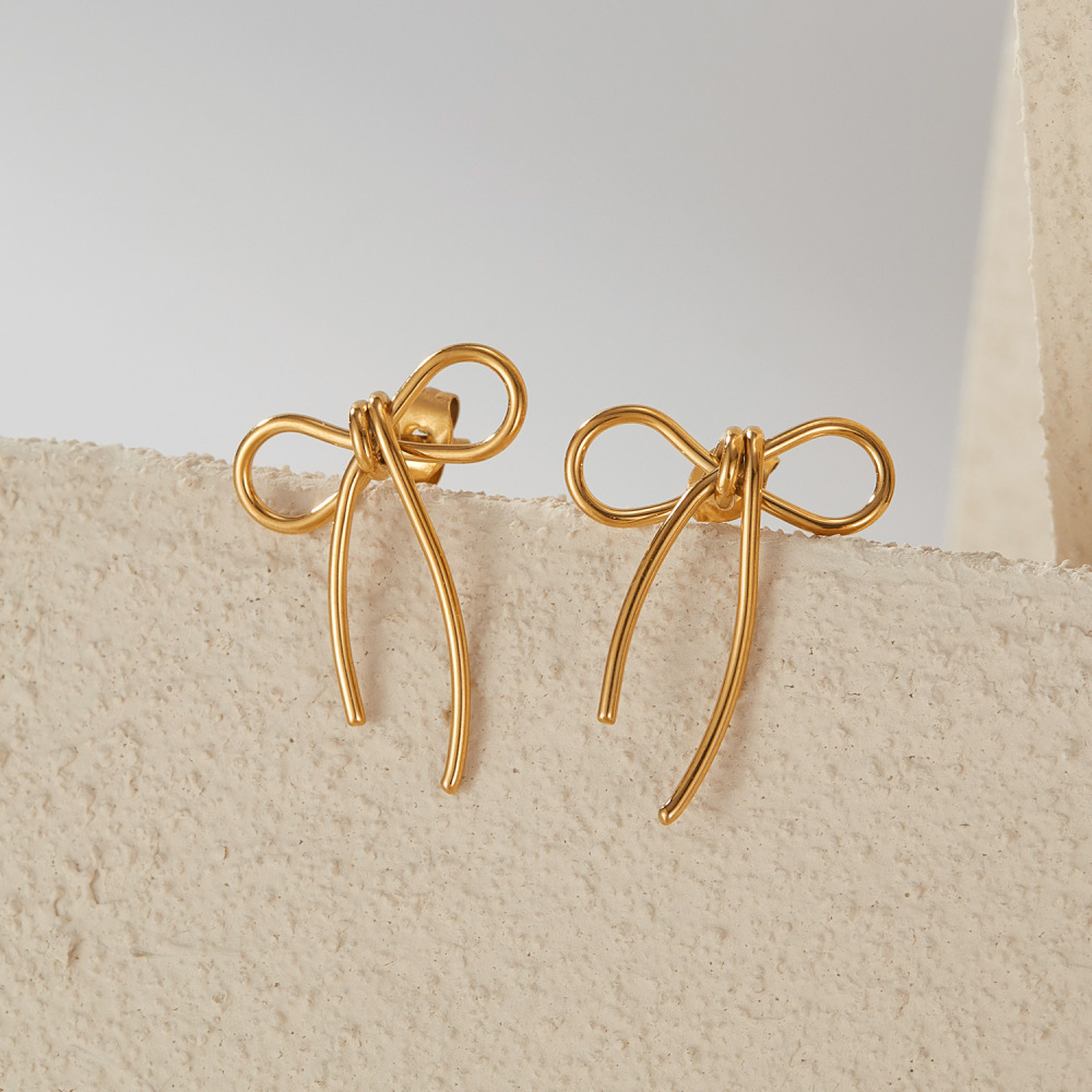 MYK3254-Creative design, stylish minimalist stainless steel bow earrings