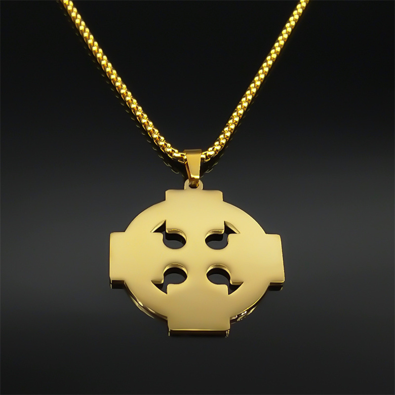 MYK3244-Celtic Knot Neck Stainless Steel Sun Cross Knot Viking Shield Druid Necklace