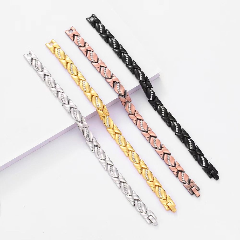 MYK3248-Leaf-shaped rhinestone magnet adjustable couple bracelet