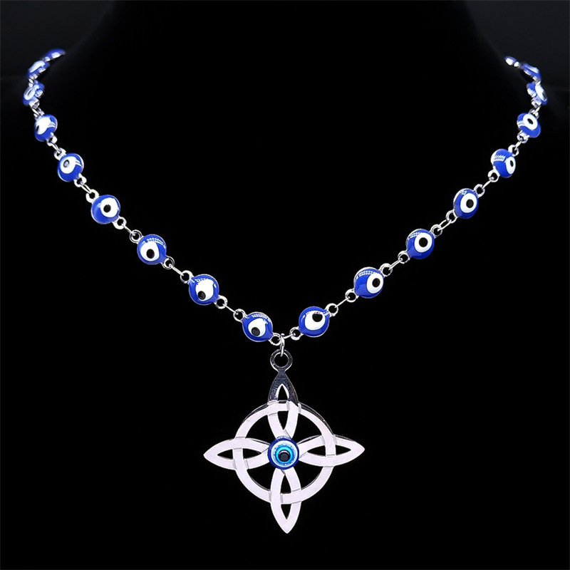 MYK3234-Irish Celtic Knot Blue Eye Stainless Steel Necklace