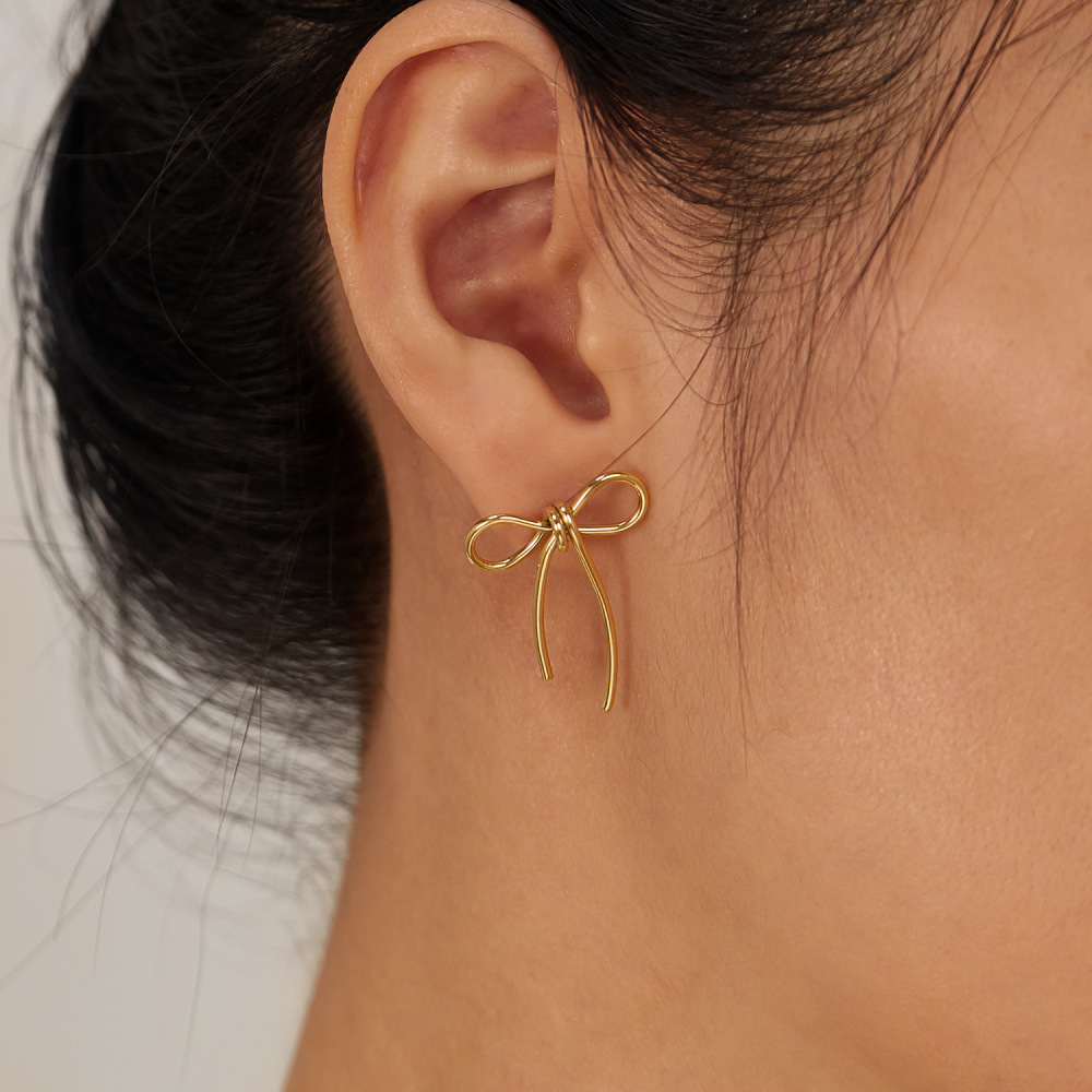 MYK3254-Creative design, stylish minimalist stainless steel bow earrings