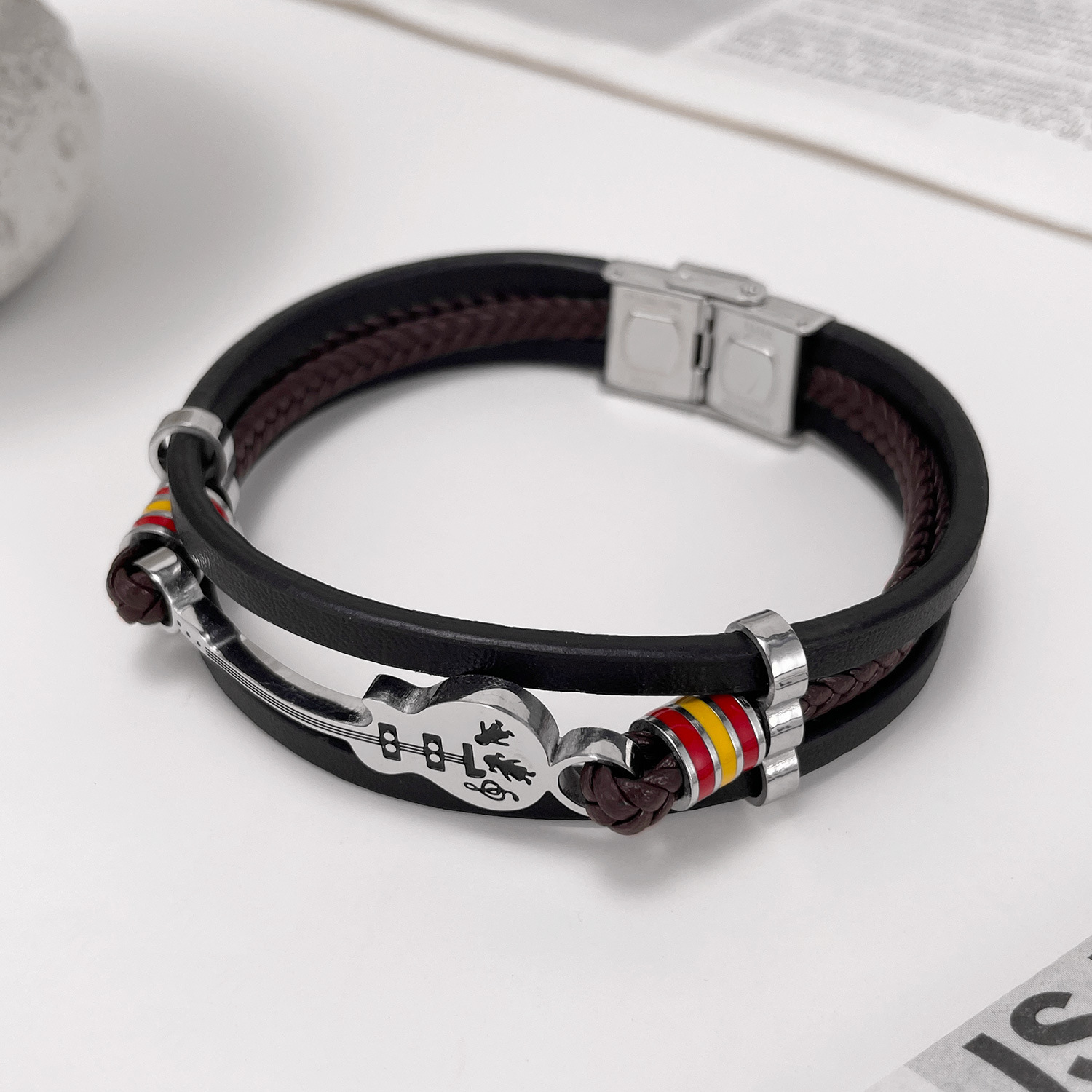 MYK3251-Punk Men's Leather Bracelet, Multi-layered Braided Bracelet, Gift for Boyfriend