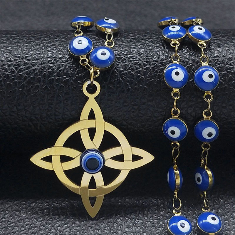 MYK3234-Irish Celtic Knot Blue Eye Stainless Steel Necklace