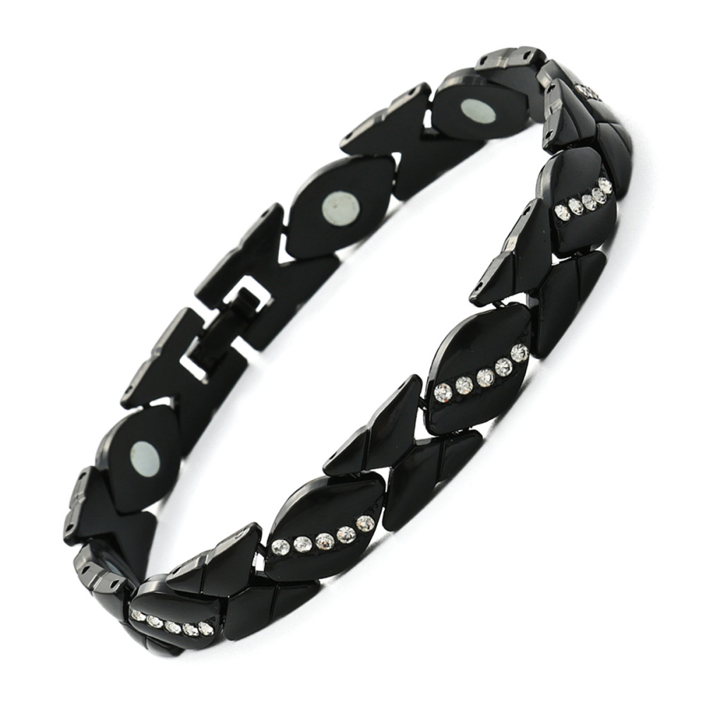 MYK3248-Leaf-shaped rhinestone magnet adjustable couple bracelet