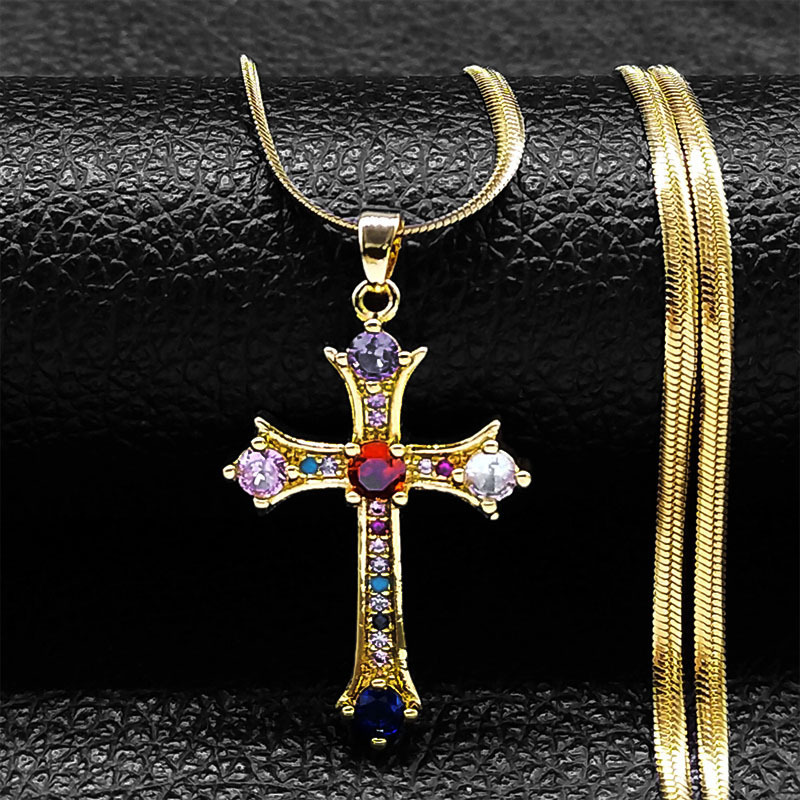 MYK3227-Hip-hop style stainless steel cross necklace