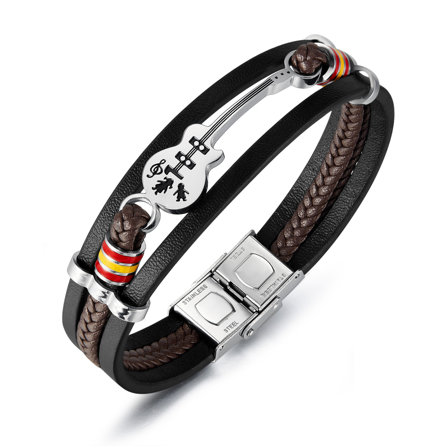 MYK3251-Punk Men's Leather Bracelet, Multi-layered Braided Bracelet, Gift for Boyfriend