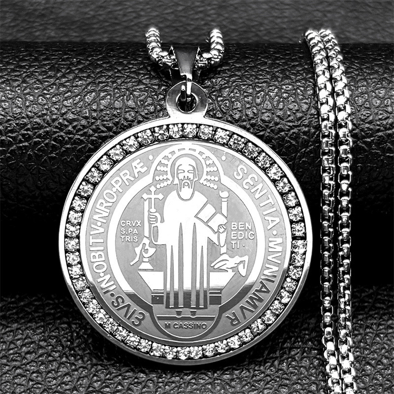 MYK3238-St. Benedict's Vintage Circular Double-Sided Pattern Faith Necklace