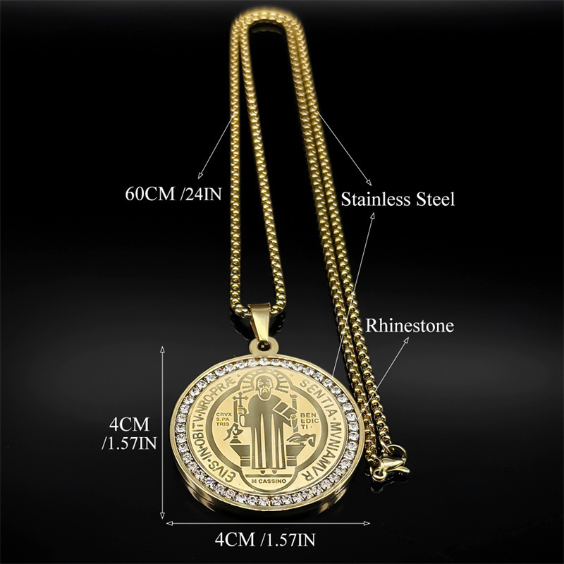 MYK3238-St. Benedict's Vintage Circular Double-Sided Pattern Faith Necklace