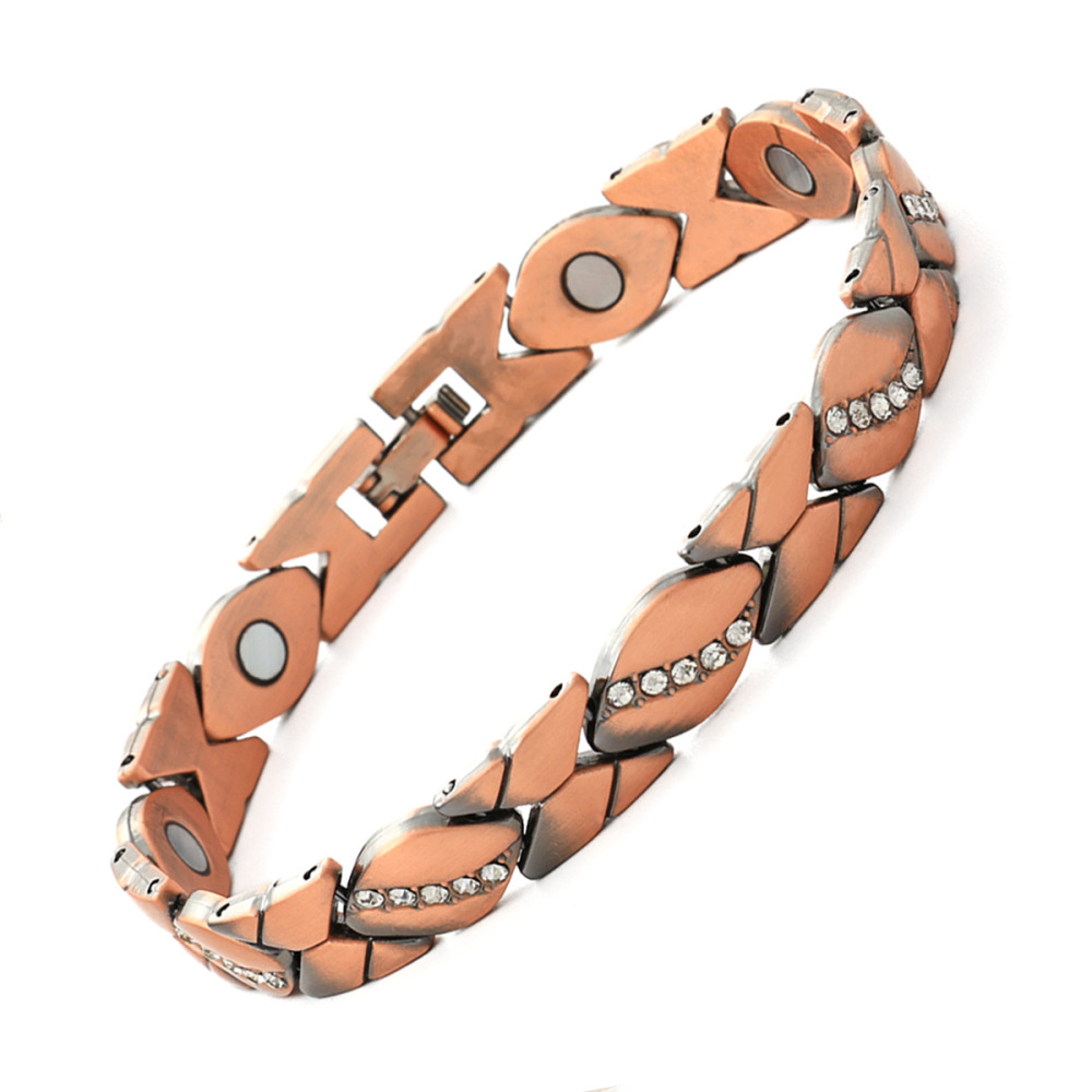 MYK3248-Leaf-shaped rhinestone magnet adjustable couple bracelet