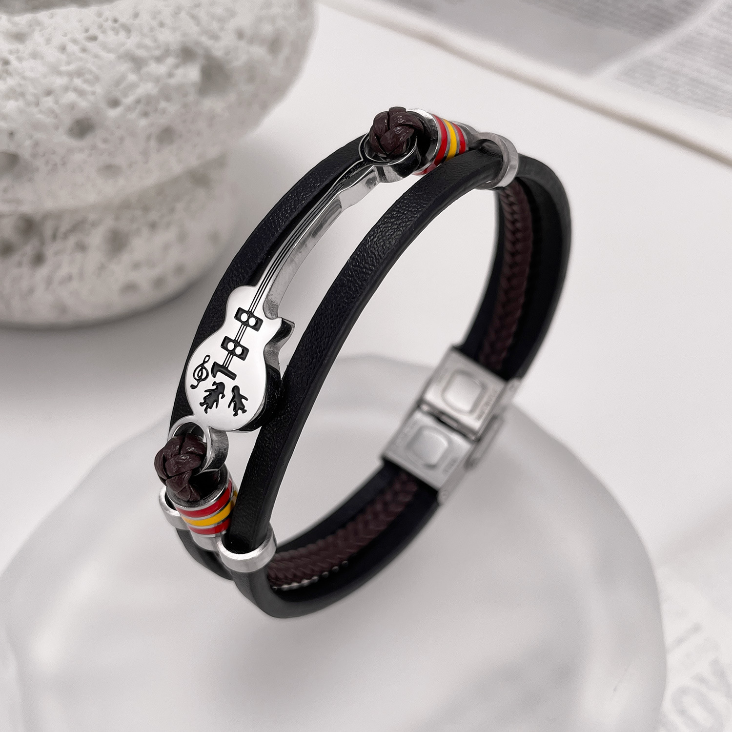 MYK3251-Punk Men's Leather Bracelet, Multi-layered Braided Bracelet, Gift for Boyfriend