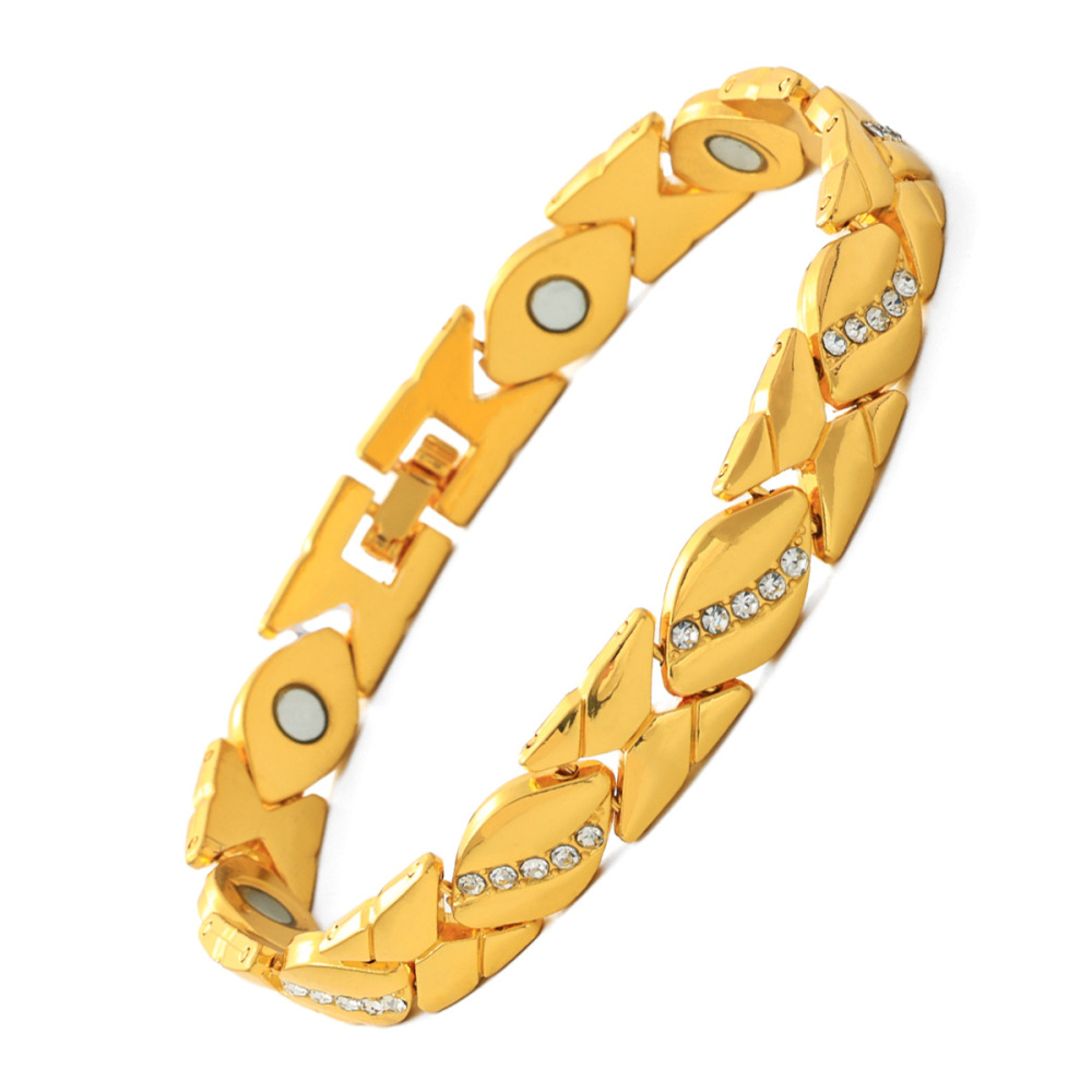 MYK3248-Leaf-shaped rhinestone magnet adjustable couple bracelet