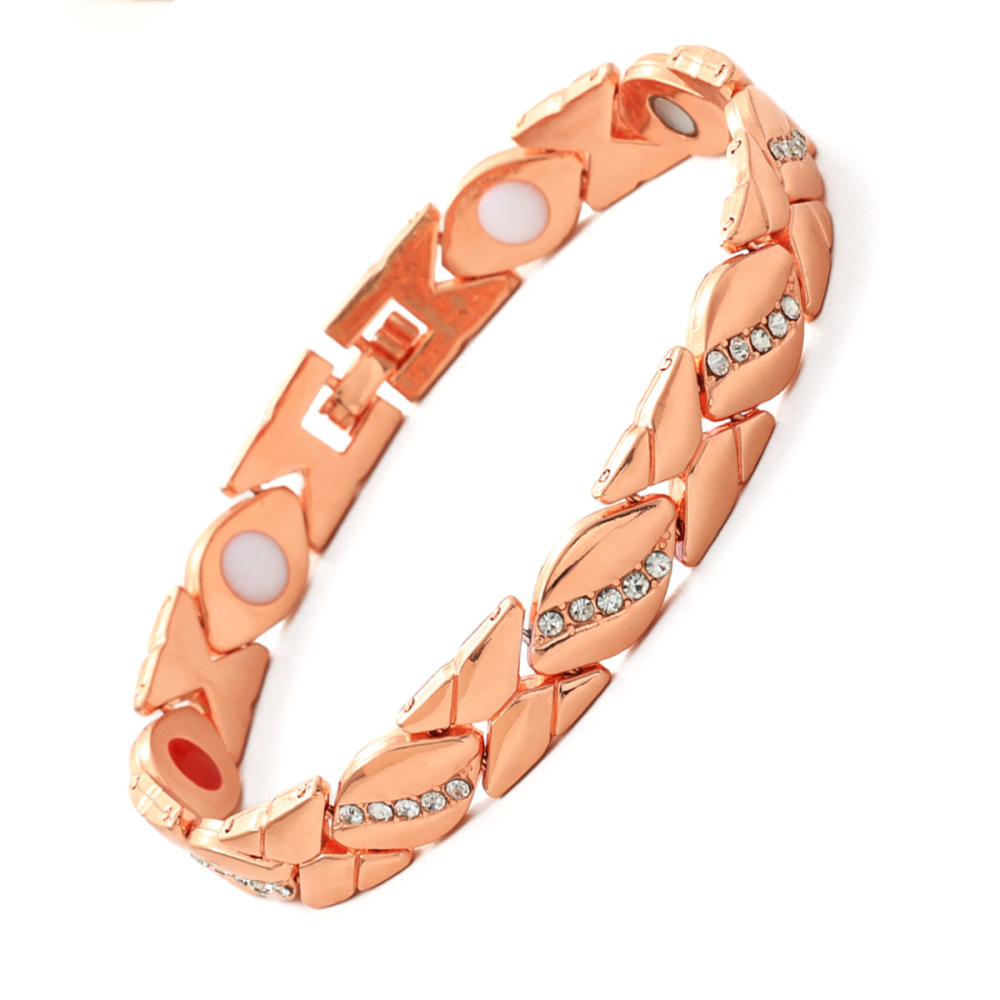 MYK3248-Leaf-shaped rhinestone magnet adjustable couple bracelet