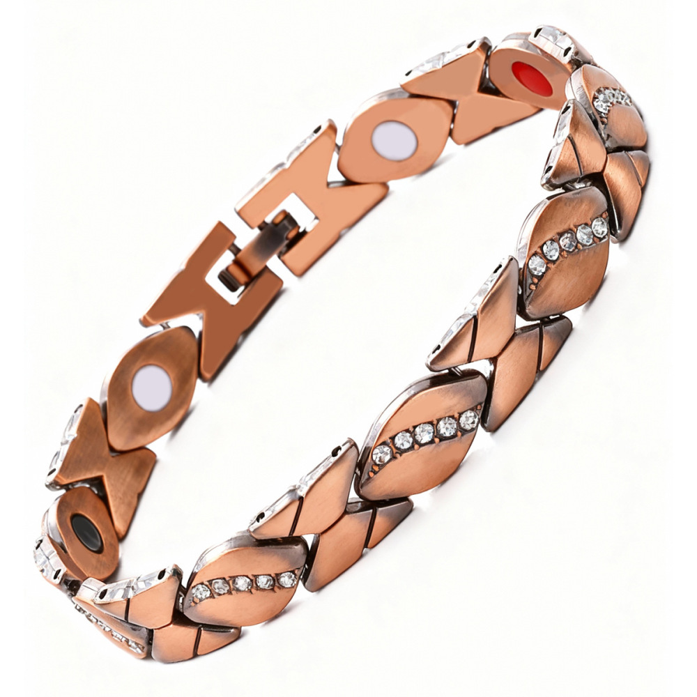 MYK3248-Leaf-shaped rhinestone magnet adjustable couple bracelet