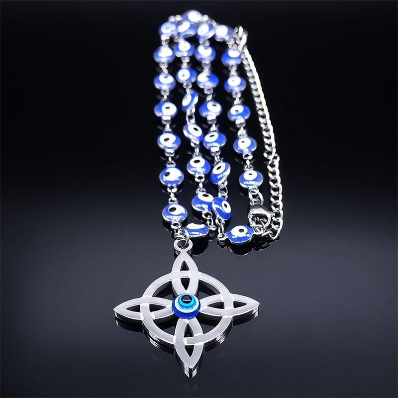 MYK3234-Irish Celtic Knot Blue Eye Stainless Steel Necklace