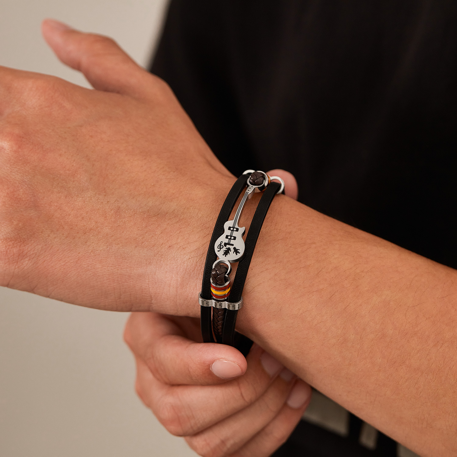 MYK3251-Punk Men's Leather Bracelet, Multi-layered Braided Bracelet, Gift for Boyfriend