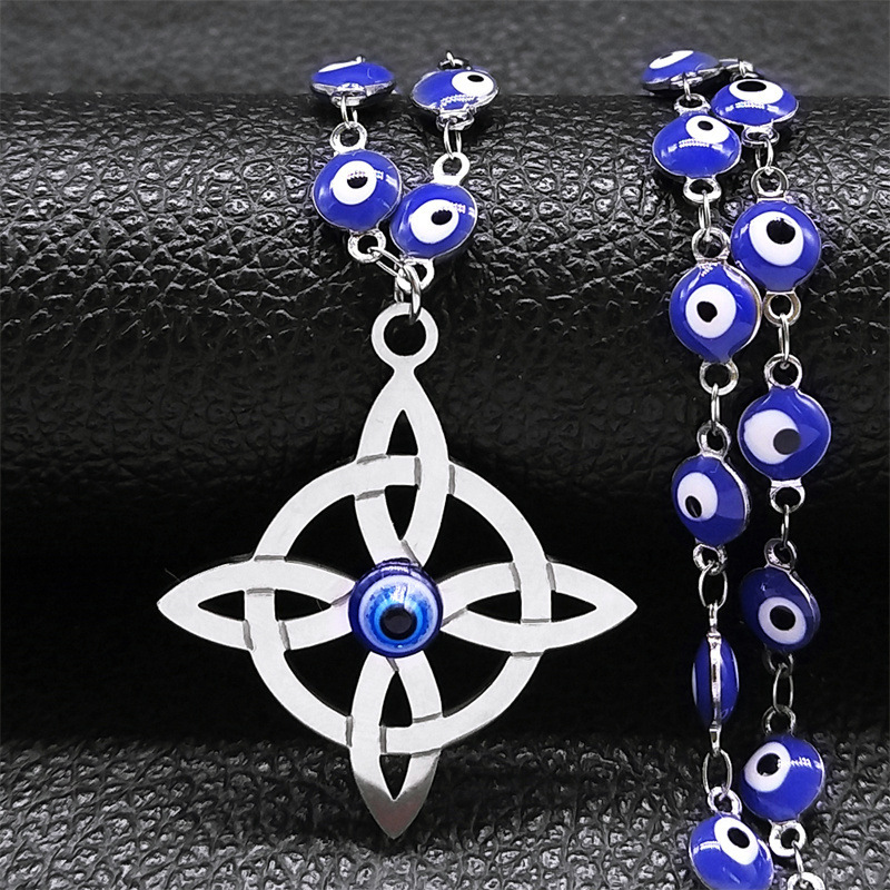 MYK3234-Irish Celtic Knot Blue Eye Stainless Steel Necklace