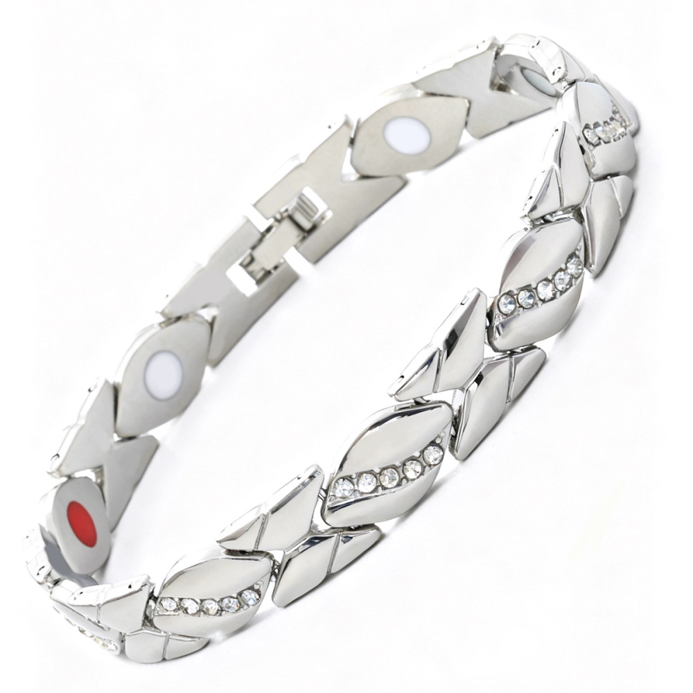 MYK3248-Leaf-shaped rhinestone magnet adjustable couple bracelet