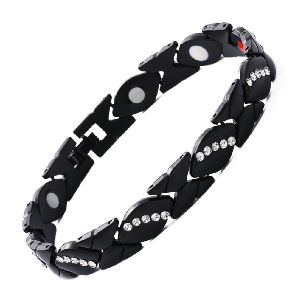 MYK3248-Leaf-shaped rhinestone magnet adjustable couple bracelet