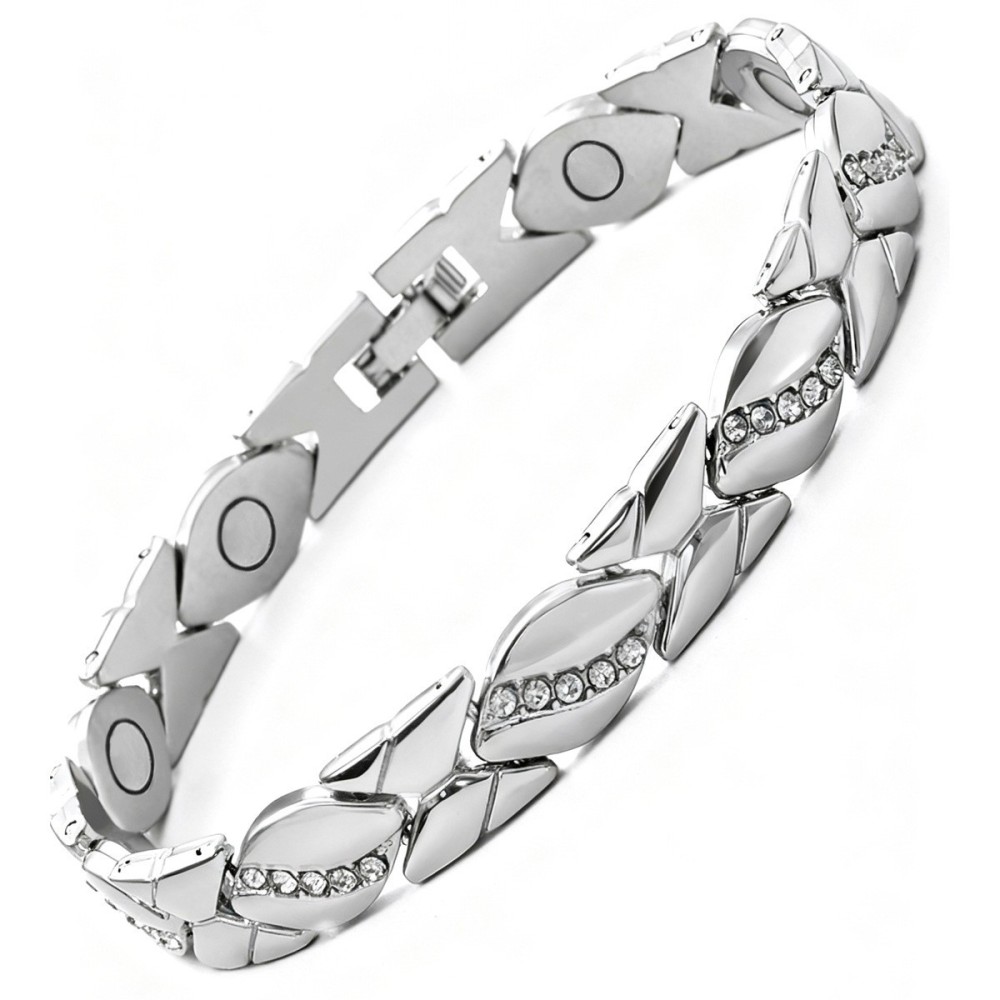 MYK3248-Leaf-shaped rhinestone magnet adjustable couple bracelet