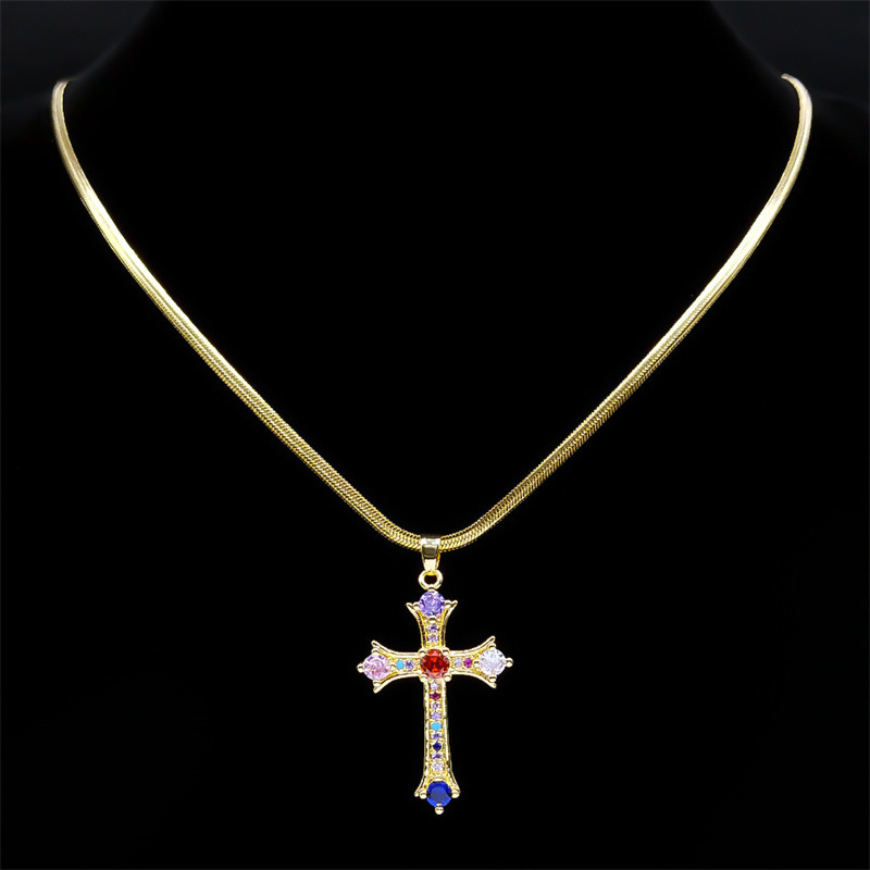 MYK3227-Hip-hop style stainless steel cross necklace