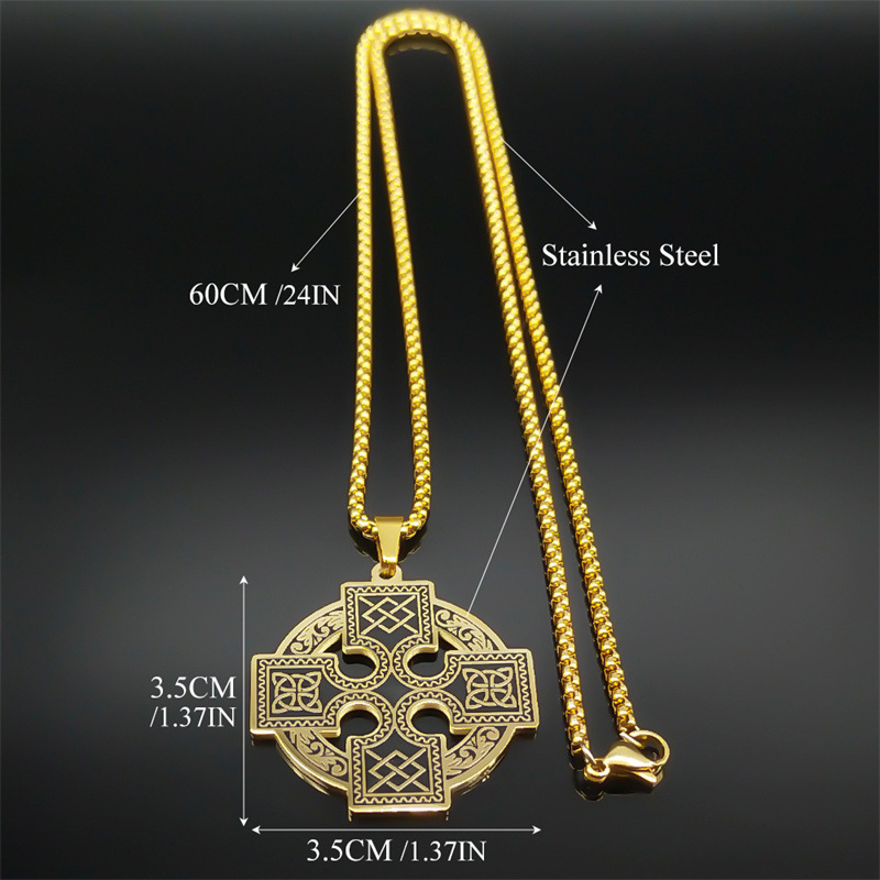 MYK3244-Celtic Knot Neck Stainless Steel Sun Cross Knot Viking Shield Druid Necklace