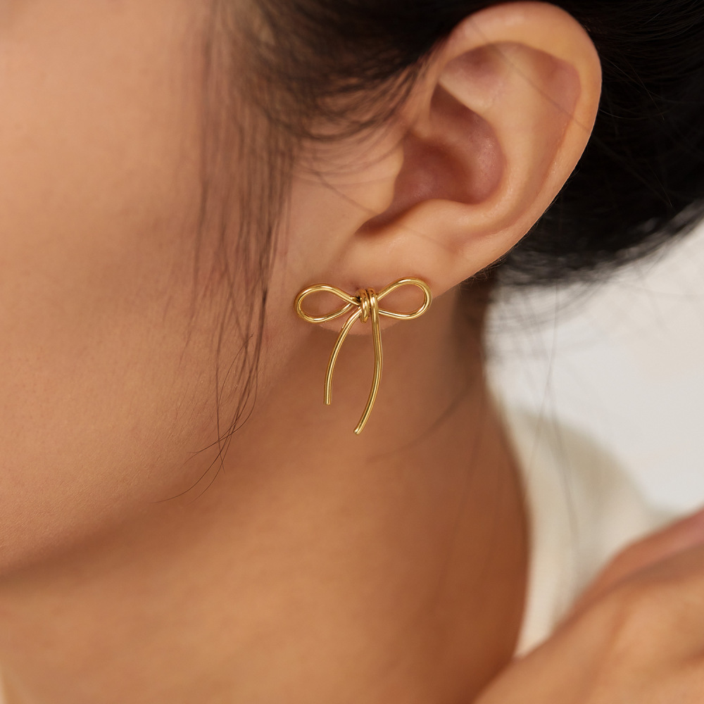 MYK3254-Creative design, stylish minimalist stainless steel bow earrings