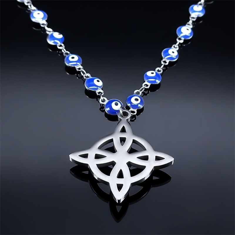 MYK3234-Irish Celtic Knot Blue Eye Stainless Steel Necklace