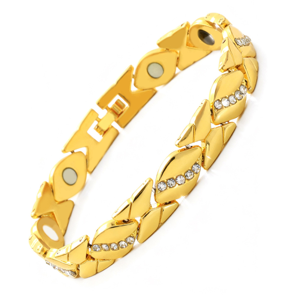 MYK3248-Leaf-shaped rhinestone magnet adjustable couple bracelet