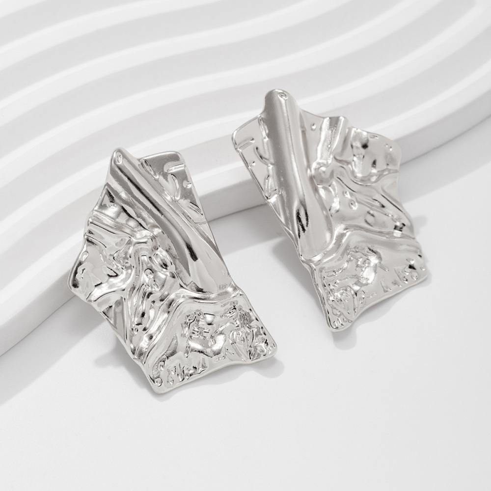 Simple irregularly pleated alloy stud earrings