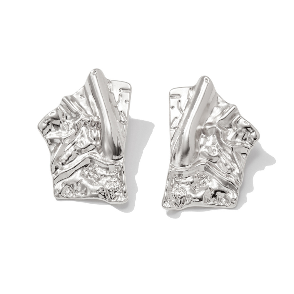 Simple irregularly pleated alloy stud earrings