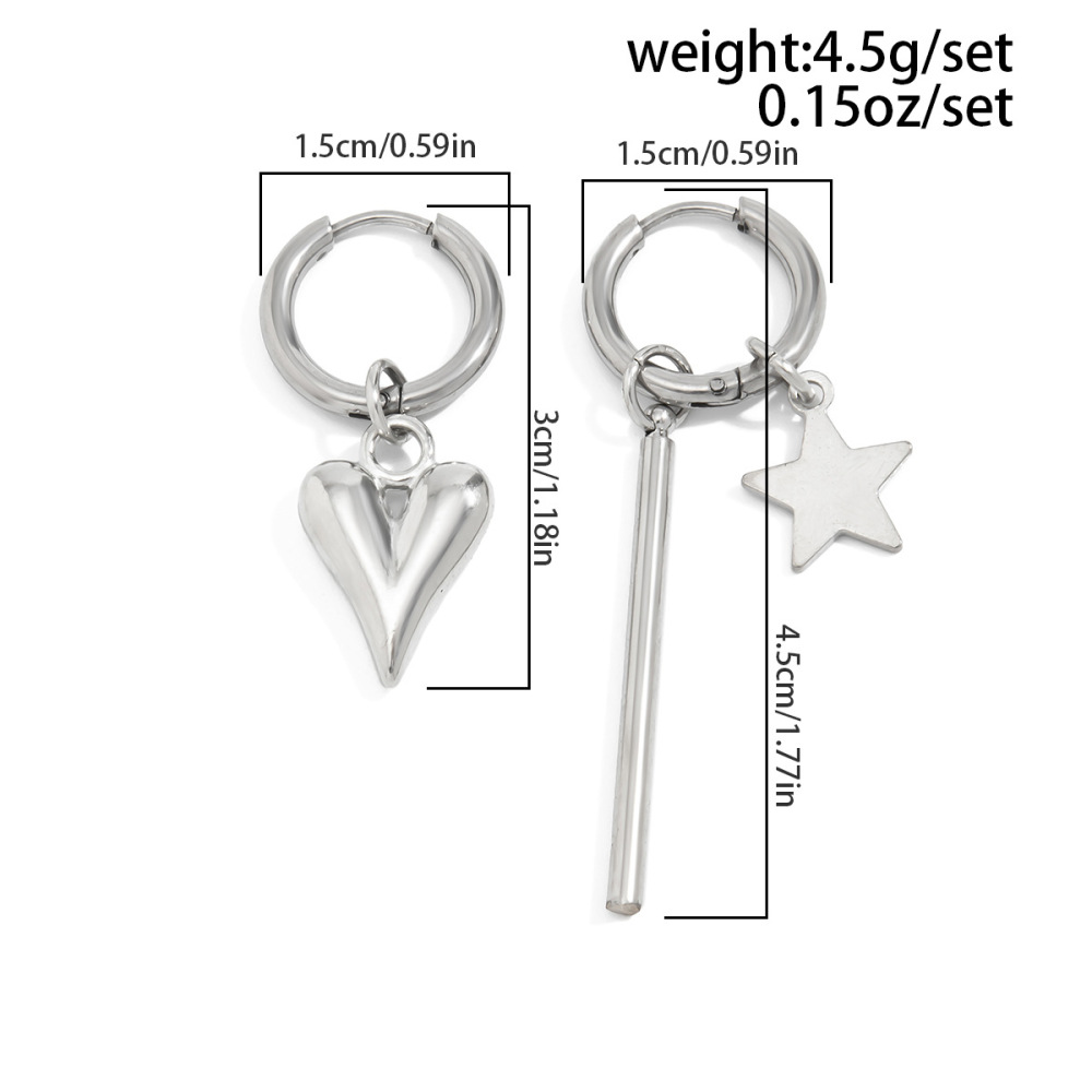 Minimalist style five-pointed star and heart alloy stud earrings
