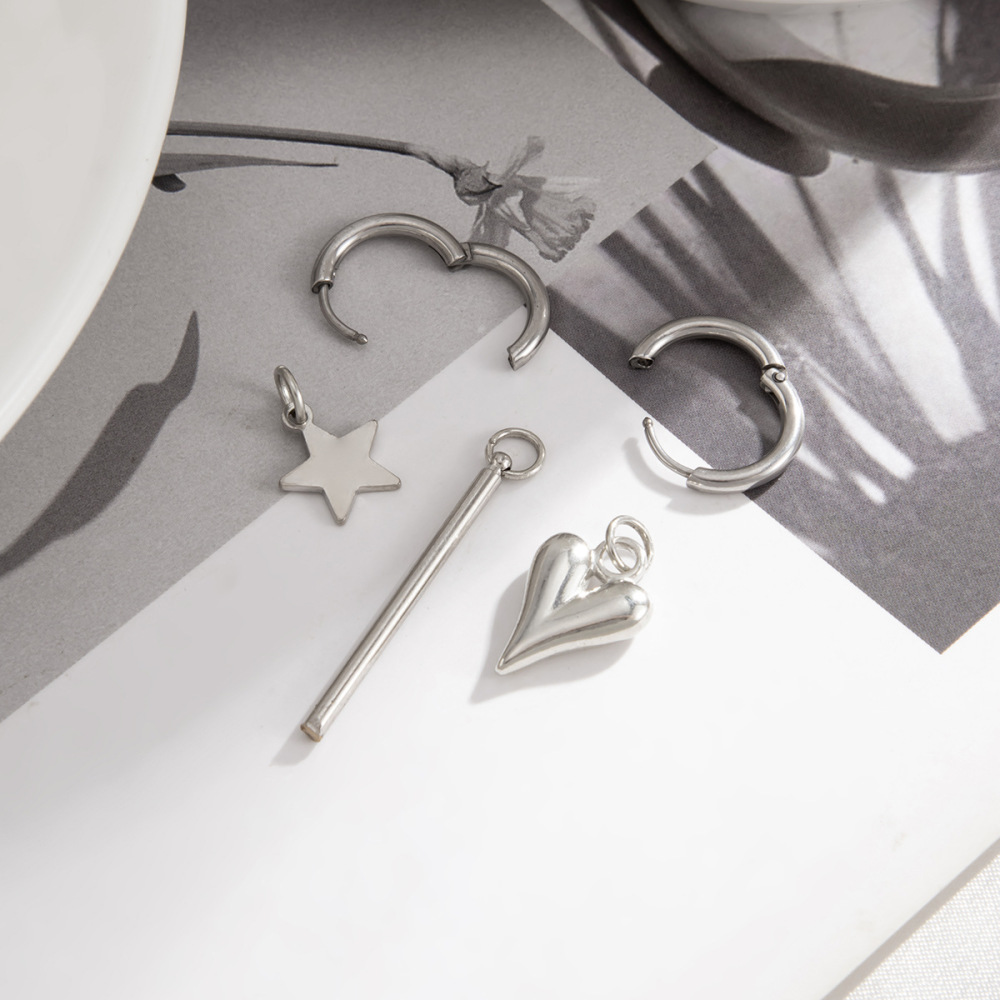 Minimalist style five-pointed star and heart alloy stud earrings