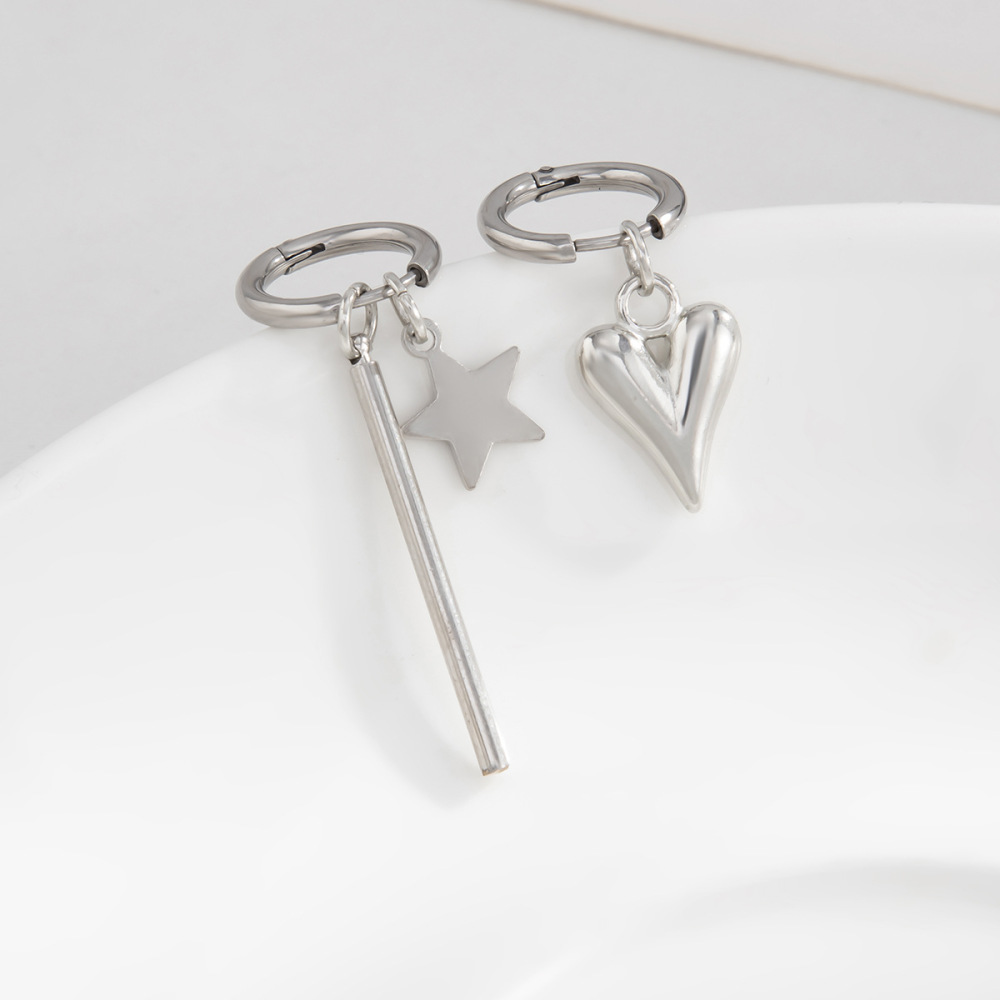 Minimalist style five-pointed star and heart alloy stud earrings
