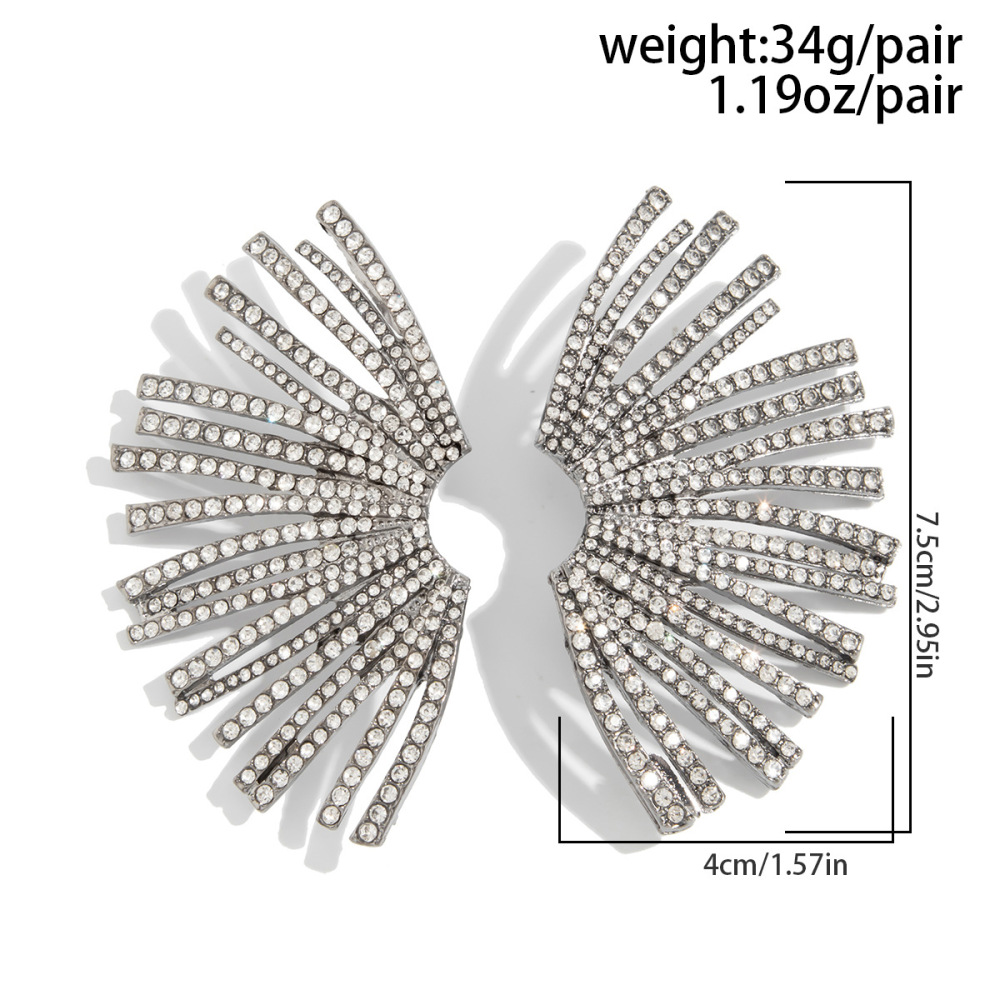 Irregular fan-shaped alloy earrings fully rhinestoneed