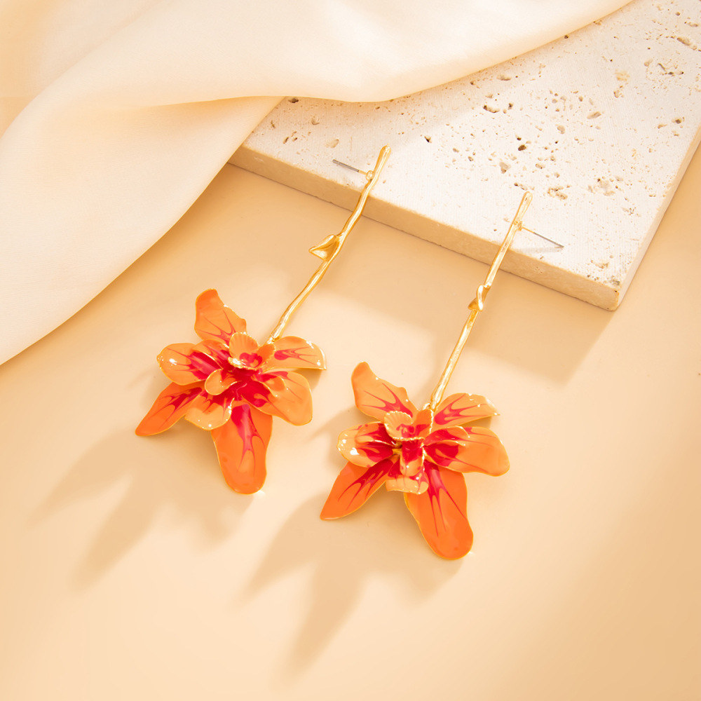 High-end gradient 3D oil-drop flower earrings