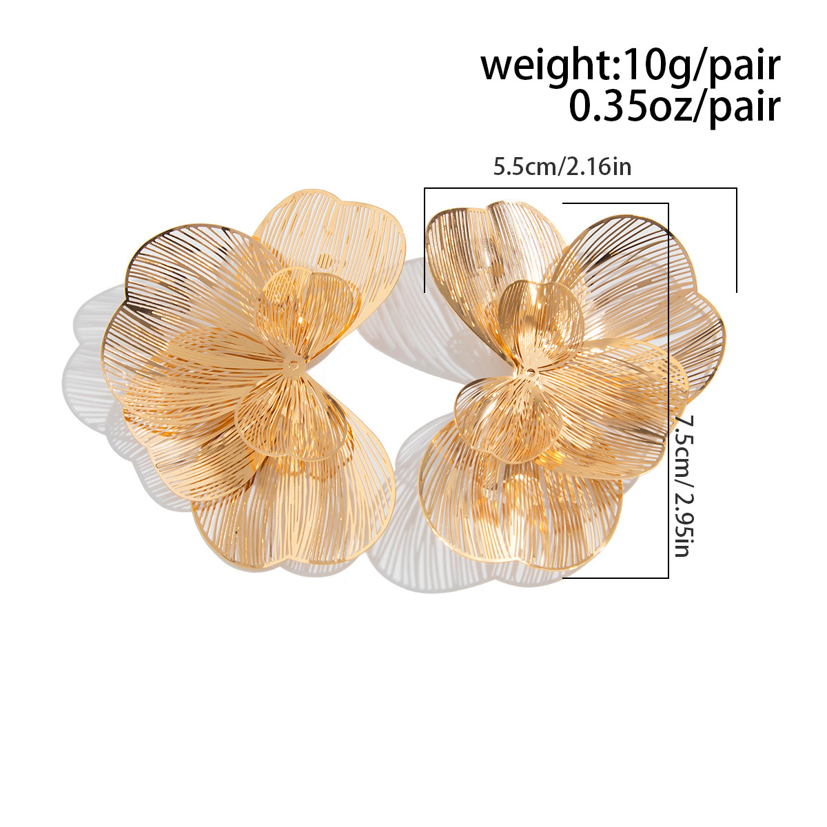 High-end openwork copper petal stud earrings