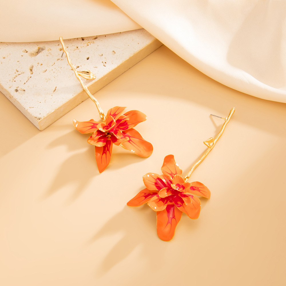 High-end gradient 3D oil-drop flower earrings
