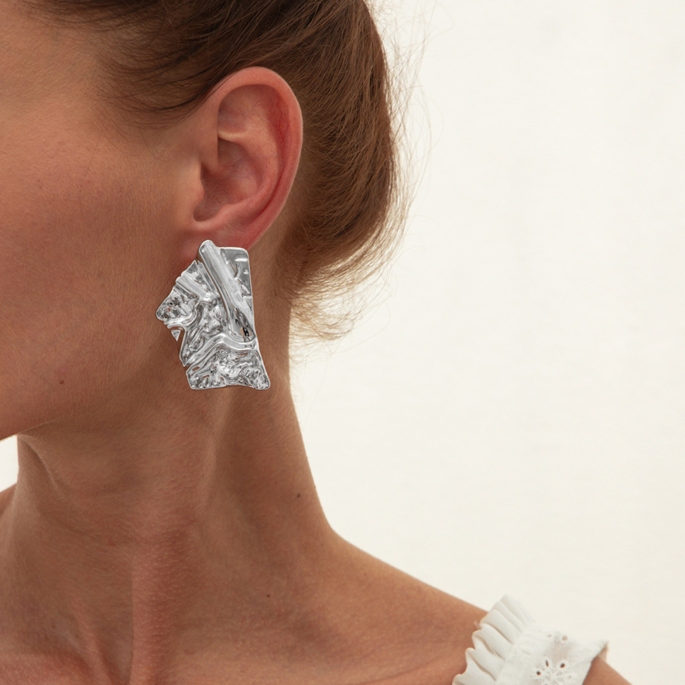 Simple irregularly pleated alloy stud earrings