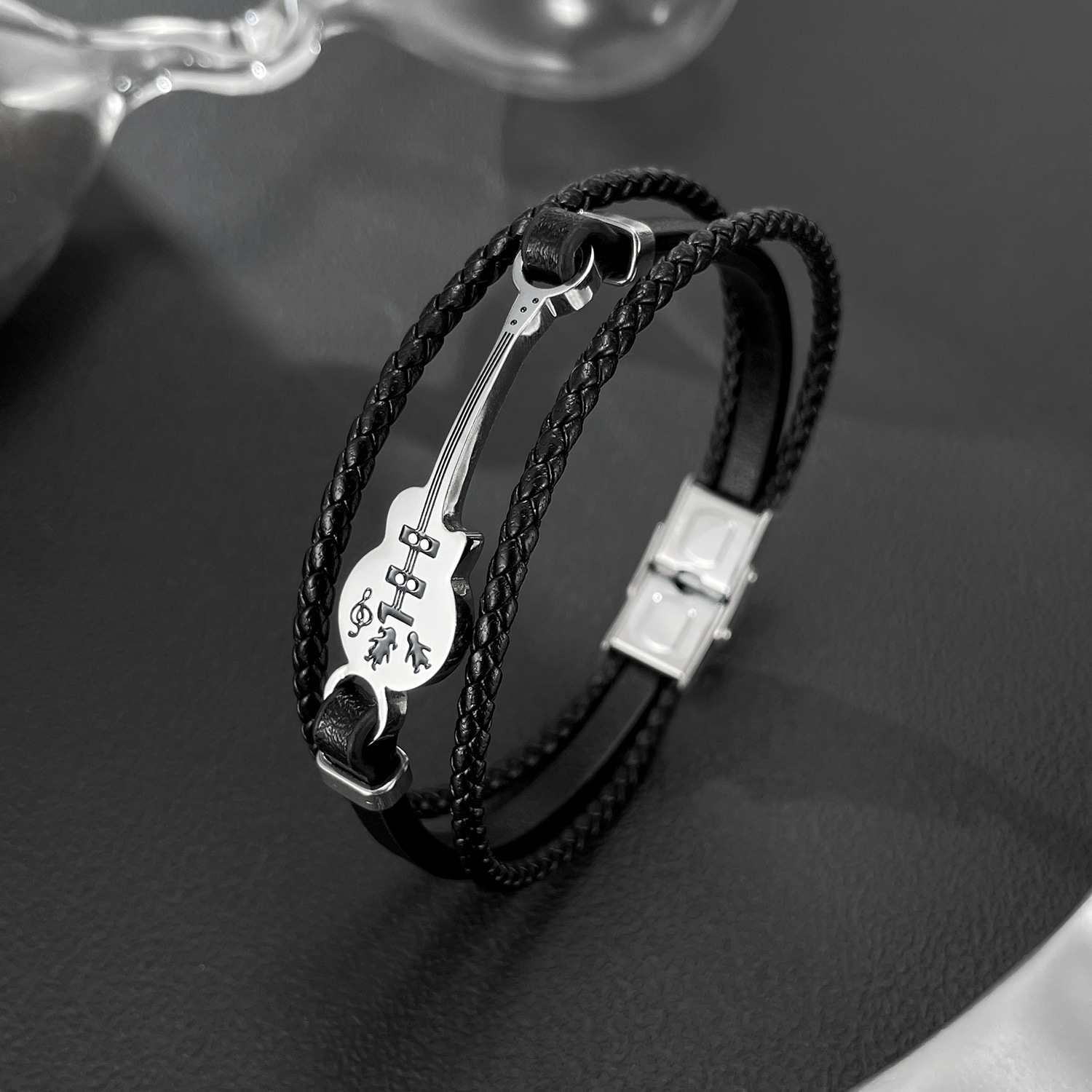 MYK3306-Multi-layer woven stainless steel hip-hop trendy leather bracelet