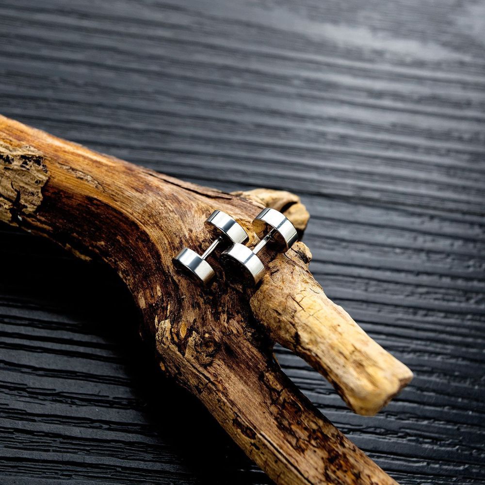 MYK3285-Roman numeral personalized stainless steel dumbbell earrings